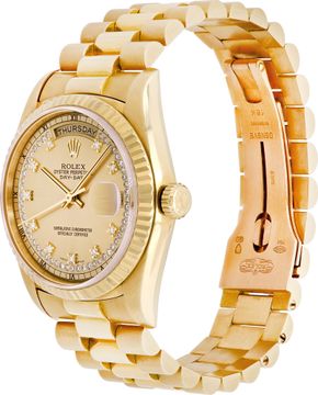 Rolex Day-Date in 18k yellow gold line diamond dial