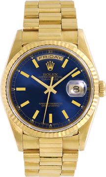 Rolex Day-Date 18k yellow gold blue dial ref-18238 Rolex Day-Date 36mm 18238 Mens Watch Collection