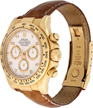 Rolex Daytona in 18k yellow gold on a brown alligator strap