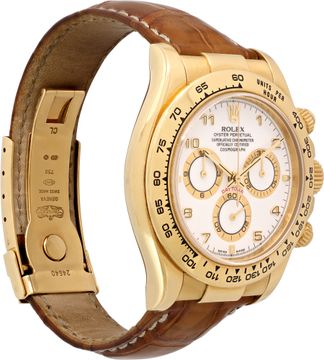 Rolex Daytona in 18k yellow gold on a brown alligator strap