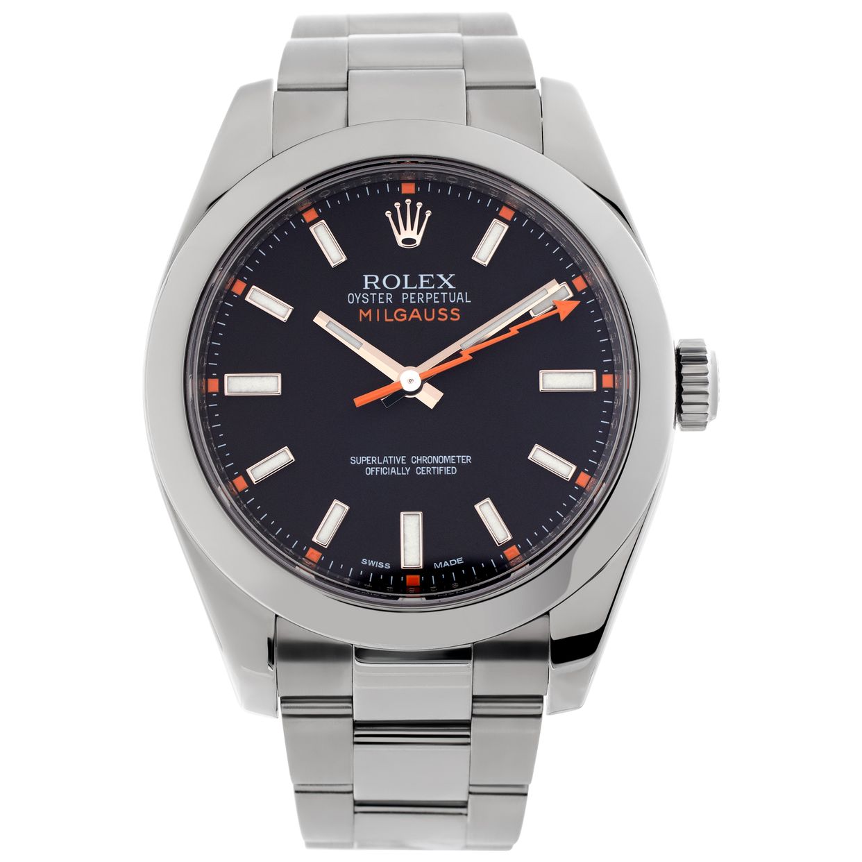 Pre-owned Rolex Milgauss 116400 Stainless Steel Black dial