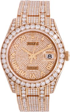 Rolex Datejust Pearlmaster in 18k rose gold factory diamonds
