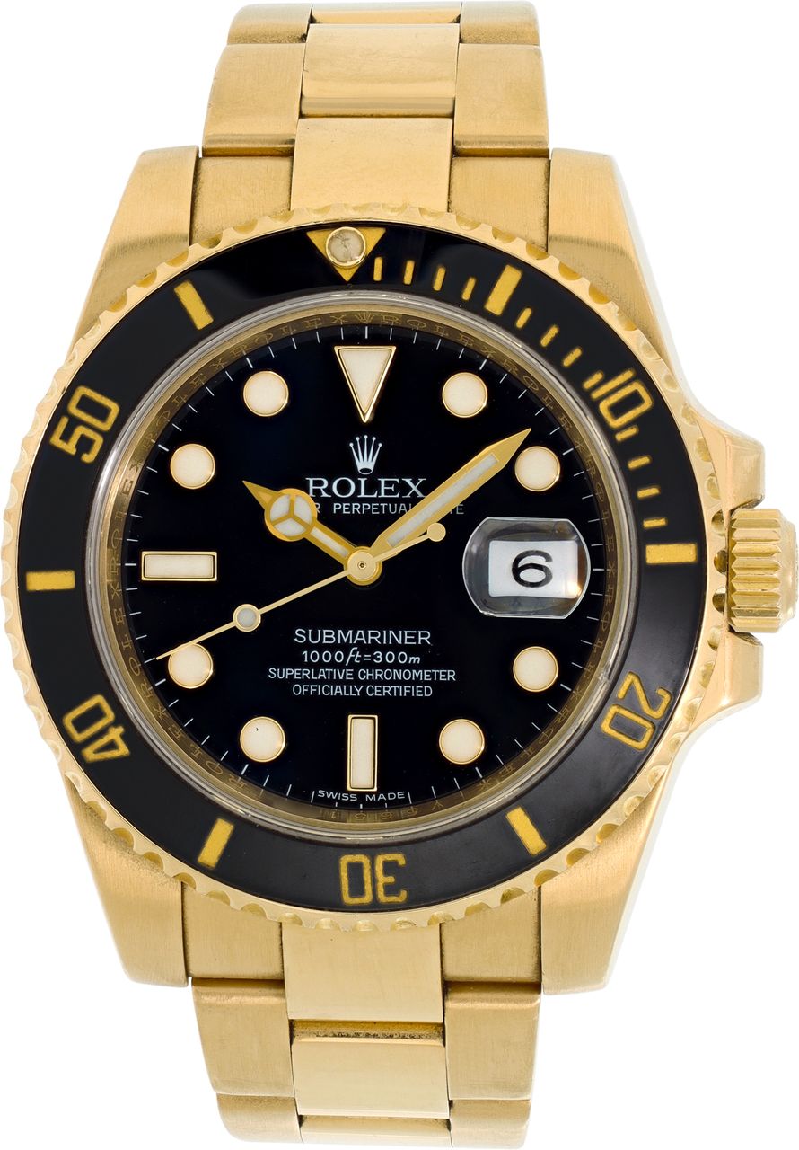 Pre-owned Rolex Submariner 116618LN 18k Yellow Gold 40mm | Gray & Sons
