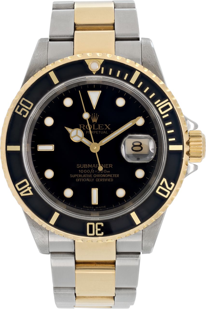 Preowned Rolex Submariner two-tone black dial black aluminum