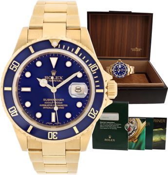 Rolex Submariner 16618 18k Yellow Gold Blue dial 40mm Automatic watch Rolex Submariner 40mm 16618 Mens Watch Collection