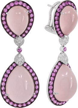 Rose Quartz cabochon earrings in 18k white gold Earring Collection