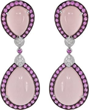 Rose Quartz cabochon earrings in 18k white gold