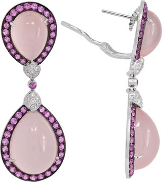 Rose Quartz cabochon earrings in 18k white gold