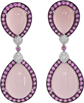 Rose Quartz cabochon earrings in 18k white gold