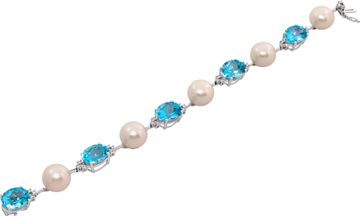 Royal Blue Topaz and Pearl Bracelet in 14k white gold