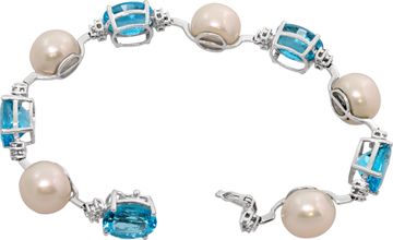Royal Blue Topaz and Pearl Bracelet in 14k white gold