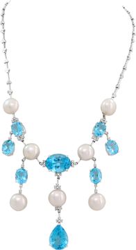 Royal Blue Topaz and Pearl Necklace in 14k white gold