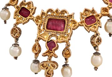 Amethyst, Pearl and Diamond necklace in 14k yellow gold and silver