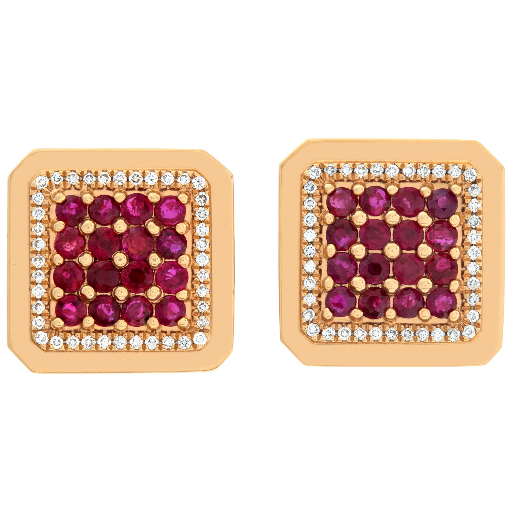 18k Rose Gold Black Diamond and Ruby Cufflinks – Wrist  Ruby and Gold Cuff-links main image 1
