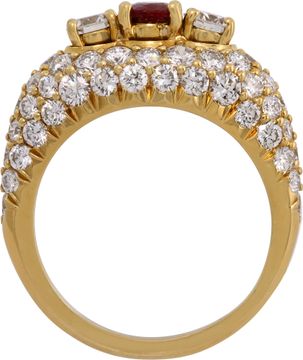 Ruby ring in 18k yellow gold with pave diamonds