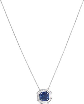 Sapphire and diamond pendant on a 14k white gold chain