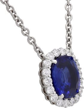 Sapphire and Diamond Pendant set in platinum on a chain