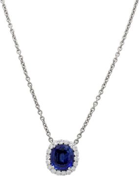 Sapphire and Diamond Pendant set in platinum on a chain