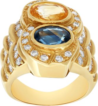 Sapphire and Diamond set of earrings and matching ring in 18k yellow gold