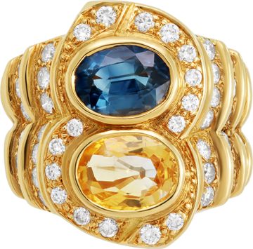 Sapphire and Diamond set of earrings and matching ring in 18k yellow gold