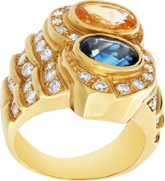 Sapphire and Diamond set of earrings and matching ring in 18k yellow gold