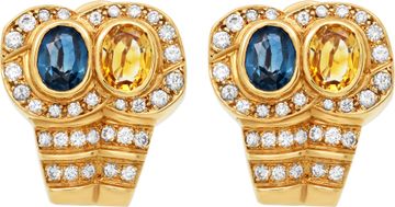 Sapphire and Diamond set of earrings and matching ring in 18k yellow gold
