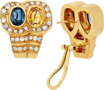 Sapphire and Diamond set of earrings and matching ring in 18k yellow gold
