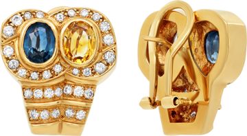 Sapphire and Diamond set of earrings and matching ring in 18k yellow gold