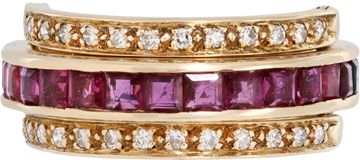 Sapphire and ruby ring with diamond accents in 14k