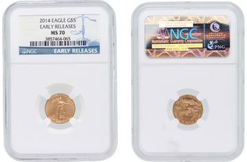 Set Of 4 2014 Gold St. Gaudens Double Eagle Coins Including A $50, $25, $10 And $5 Gold Coin. All Coins Have Been Graded Ms70 By Ngc (Early Realeases)