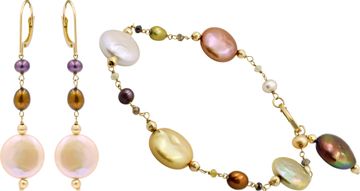 Set of Necklace, Earrings, and Bracelet with 18k multicolor pearls set in 18k yellow goldSet of Necklace, Earrings, and Bracelet with 18k multicolor pearls set in 18k yellow gold