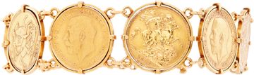 Seven British Gold Coins  bracelet in 18k yellow gold.
