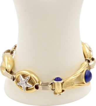 Sidra Cabochon Lapiz and Diamond Starfish Bracelet in 18k yellow gold