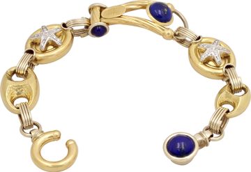 Sidra Cabochon Lapiz and Diamond Starfish Bracelet in 18k yellow gold