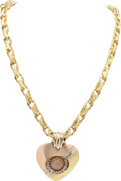 Sidra heart diamond and rose quartz necklace in 18k white, rose and yellow gold