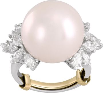 South Sea pearl 15.5 mm ring with over 2 carats of marquise-cut diamonds set in platinum Ring Collection