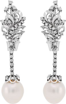 South sea Pearl drop earrings with diamonds set in 18k white gold Earring Collection