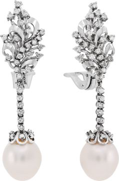 South sea Pearl drop earrings with diamonds set in 18k white gold