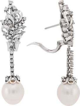 South sea Pearl drop earrings with diamonds set in 18k white gold