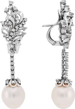 South sea Pearl drop earrings with diamonds set in 18k white gold