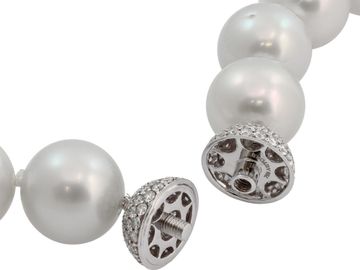 South Sea Pearl necklace with 18k white gold pave diamond clasp. Pearls range from 16mm to 20mm.