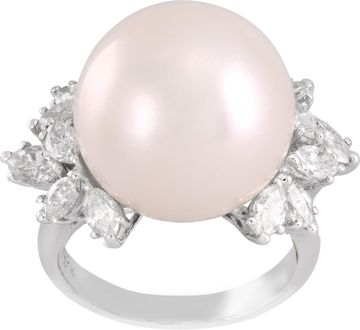 South Sea pearl ring with marquise-cut diamonds set in platinum Ring Collection