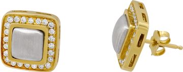 Square earings in 18k yellow gold with diamond pave on cold silver square