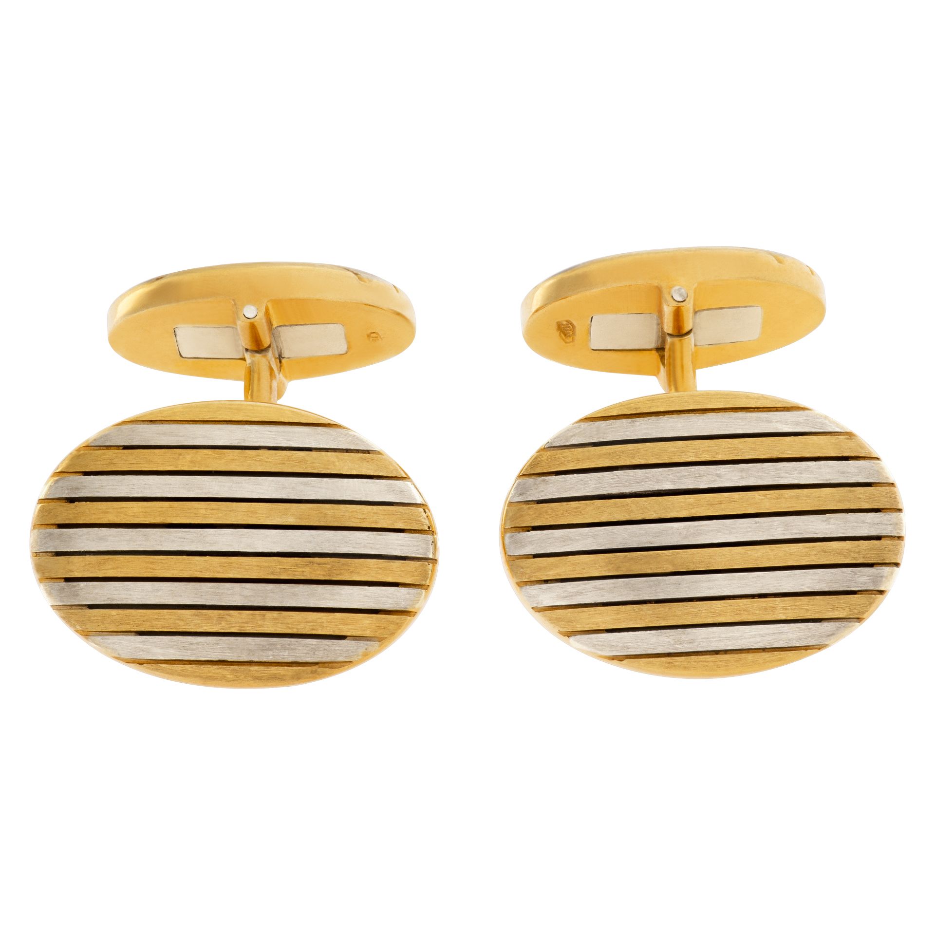 Striped oval cufflinks in 18k yellow and white gold | Gray & Sons 