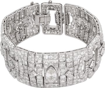 Superb Art Deco style, platinum diamonds bracelet with 26.00 carats diamonds.