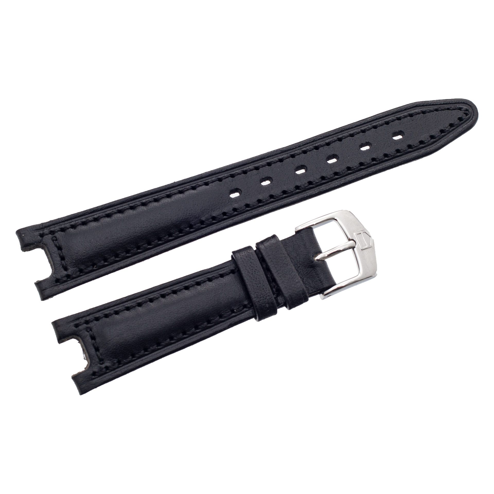 TAG Heuer black leather strap with original stainless steel buckle
