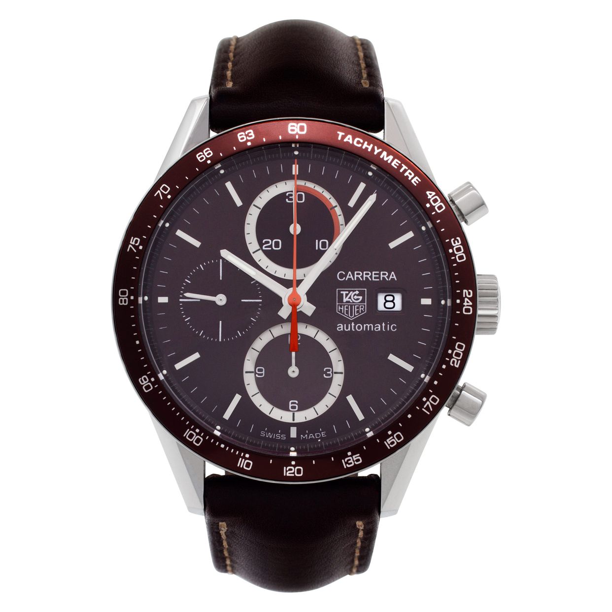 Pre-owned Tag Heuer Carrera CV2013-3 Stainless Steel Brown
