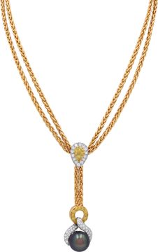 Tahitian Pearl necklace in 18k with white and fancy yellow diamonds