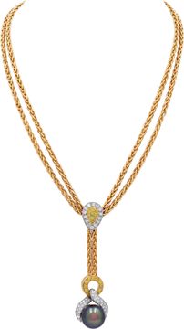 Tahitian Pearl necklace in 18k with white and fancy yellow diamonds