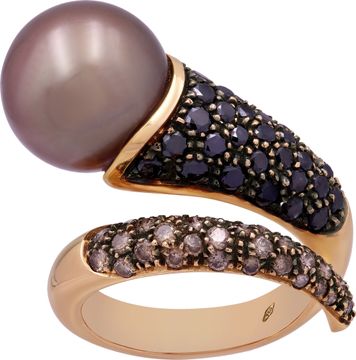 Tahitian Pearl ring in 18k rose gold with black and champagne diamonds Ring Collection